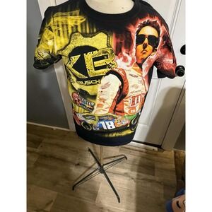 VTG Y2K 2011 NASCAR #18 Kyle Busch M&Ms aop all over print T Shirt Black X-Large